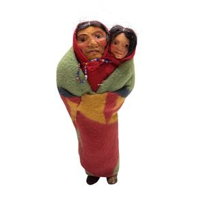 Antique Skookum Style Doll Mother and Papoose Multi Wool Blanket Mary Frances